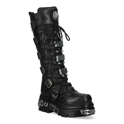 New Rock M-161-C10 Knee High Black Leather Spiked Gothic Boots
