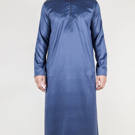 Men's Charcoal Thobe Robe Satin Emirati Islamic Jubba Eid Slim Fit