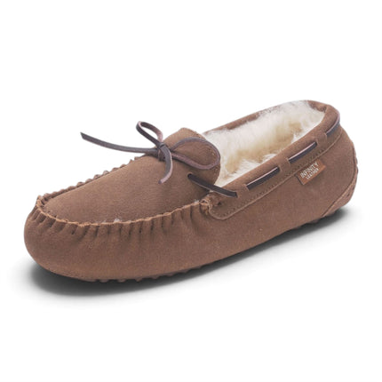 Women's Chestnut Tan Genuine Sheepskin Moccasin Winter Slippers - Aspen