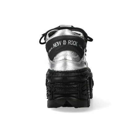 New Rock M-106Wall-C29 Metallic Silver Black Leather Gothic Ankle Boots