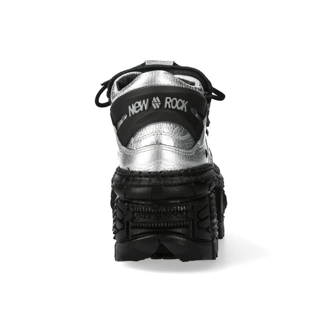 New Rock M-106Wall-C29 Metallic Silver Black Leather Gothic Ankle Boots