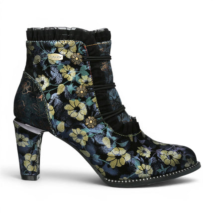 Laura Vita Floral Womens Victorian Blue Leather Heel Ankle Boots - Alcbaneo-130