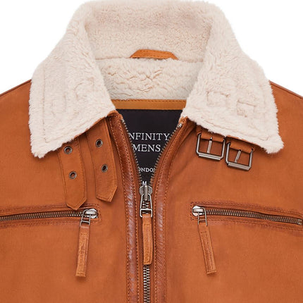 Mens Real Sheep Suede Bomber Jacket Aviator Jacket with Fur Lining