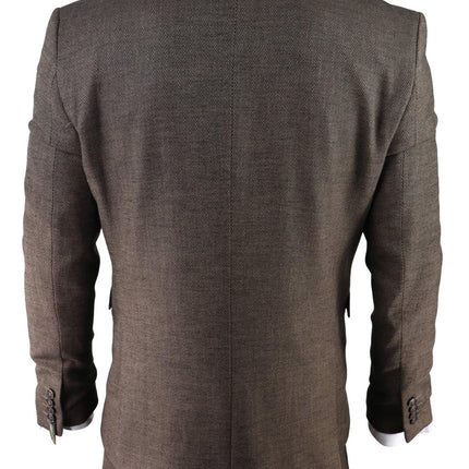 Mens Brown 3 Piece Tweed Herringbone Suit Peaky Blinders Classic Tailored