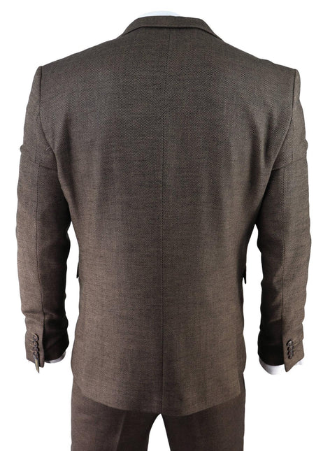 Mens Brown 3 Piece Tweed Herringbone Suit Peaky Blinders Classic Tailored