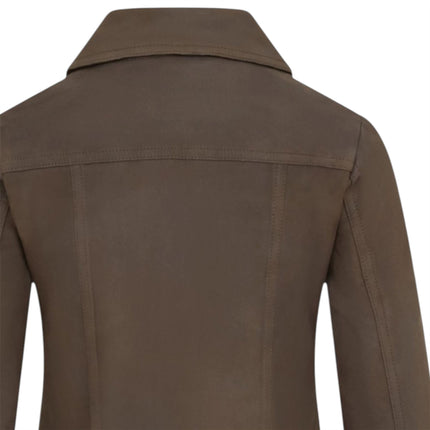 Womens Taupe Brown Leather Shacket Collar Jacket - Lofar