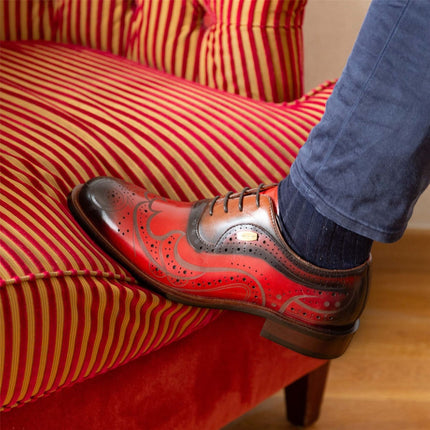 Lorenzo Conti Men's Red Black Leather Brogue Oxford Dress Shoes - Ayan-01