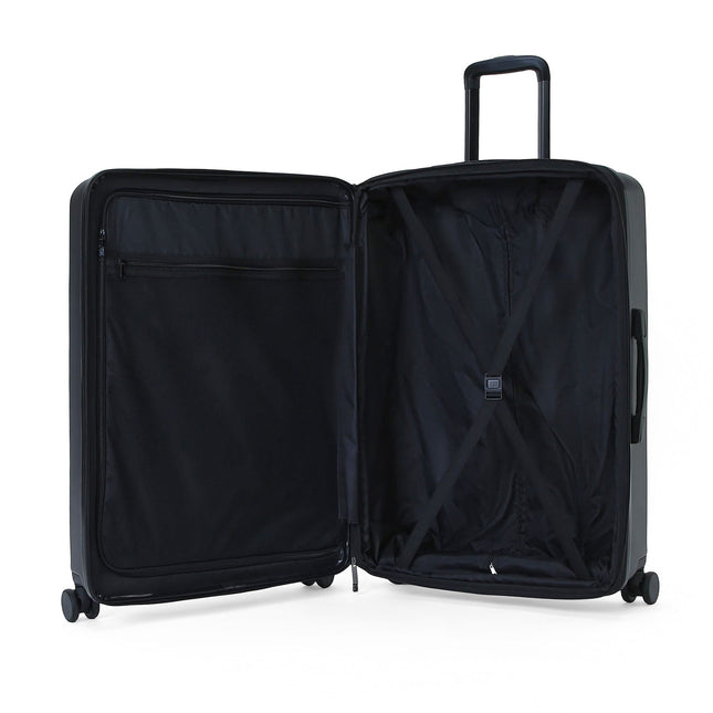 Hybrid ABS+PU Hard Shell Black Suitcase Set 8 Wheel Front Pocket Luggage