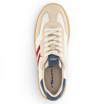 Tamaris Men's Off White Leather Red Stripe Trainer Sneaker Shoes