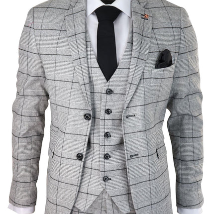 Mens 3 Piece Tweed Suit Grey Check Peaky Blinders 1920 Gatsby Wedding Suit