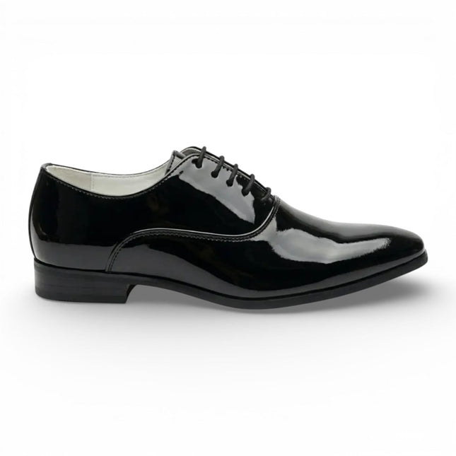 Men's Formal Black Patent PU Leather Oxford Dress Brogue Shoes