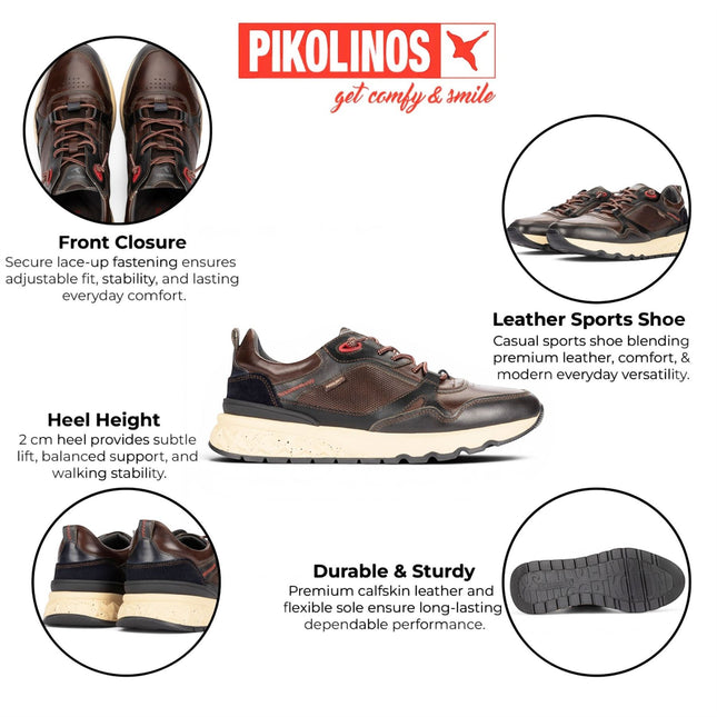 Pikolinos Men's Brown Leather Sneakers Slip-on Trainers Shoes - Aranda