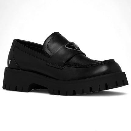 Windsorsmith Womens Black Leather Platform Chunky Loafers Shoes - Throne