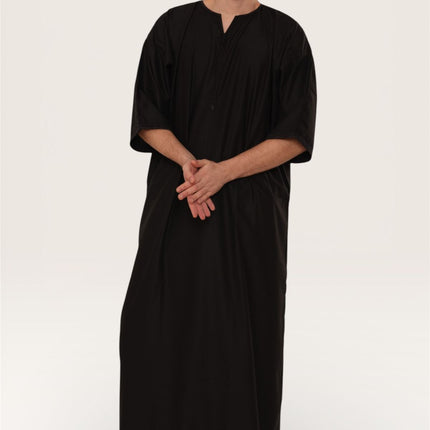 Men's Ramadan Black Moroccan Gandoura Thobe Robe Djellaba Eid Jubba- TT-006