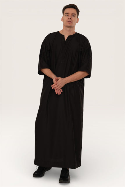 Men's Ramadan Black Moroccan Gandoura Thobe Robe Djellaba Eid Jubba- TT-006
