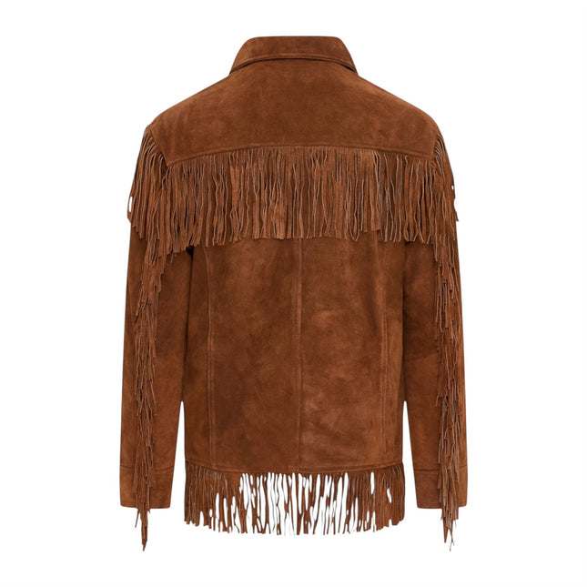Men's Retro Tan Cowboy Suede Leather Fringe Jacket - Western