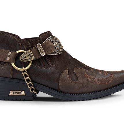 Men's Brown Leather Metal Chain Winklepicker Cowboy Boots