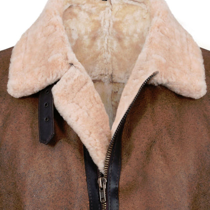 Mens Vintage Brown Sheepskin Aviator Jacket- KANSAS