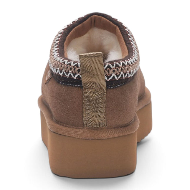 Women’s Chestnut Tan Genuine Sheepskin Real Fur Winter Platform Slippers - Polar