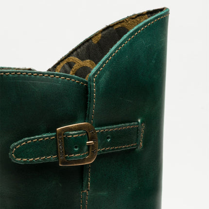 Fly London Womens Green Mes 2 Wedge Heel Buckle Mid-Calf Leather Zip Platform Boots