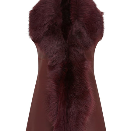 Women's Burgundy Red Toscana Shearling Nappa Leather Sheepskin Gilet - Parkes