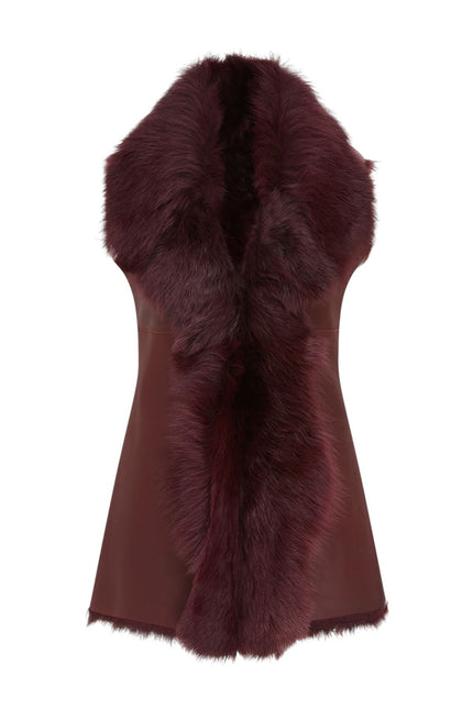 Women's Burgundy Red Toscana Shearling Nappa Leather Sheepskin Gilet - Parkes