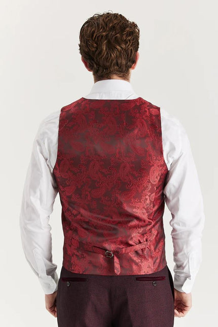 Men's Wine 3 Piece Prince Of Wales Formal Suit