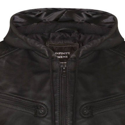 Mens Leather Hooded Retro Bomber Jacket - Skopje