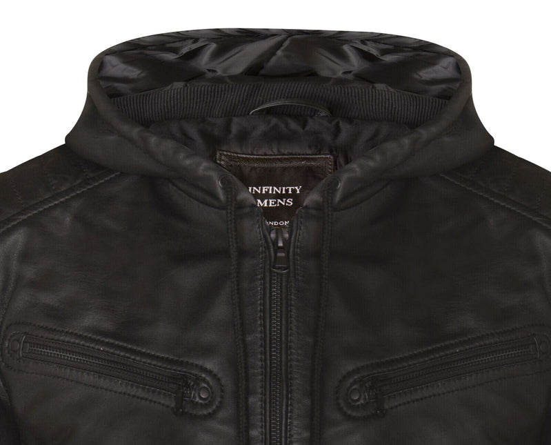 Mens Leather Hooded Retro Bomber Jacket - Skopje