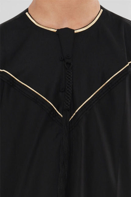 Kids Boys Ramadan Black Moroccan Jubba Robe Djellaba Eid Thobe - K-TT-006