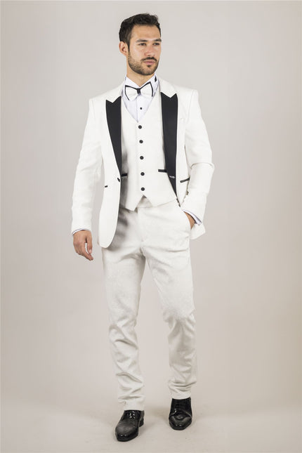 Men's White 3 Piece Velvet Wedding Tuxedo Formal Suit