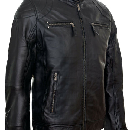 Mens Moto Leather Biker Jacket-Taiwan