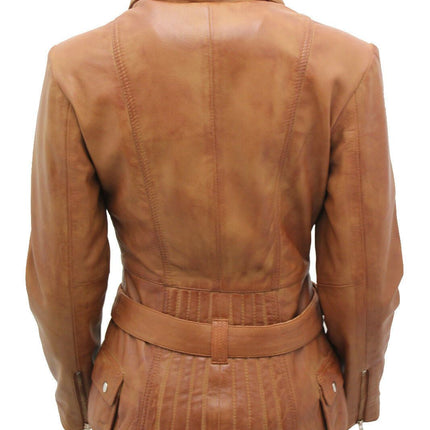 Womens Long Leather Biker Jacket-Quito