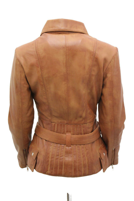 Womens Long Leather Biker Jacket-Quito