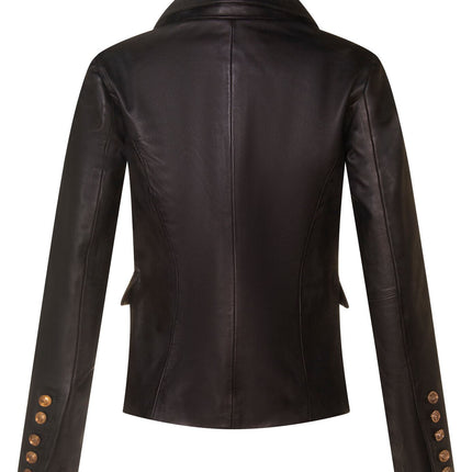 Womens Leather Military Blazer Jacket-Aalborg