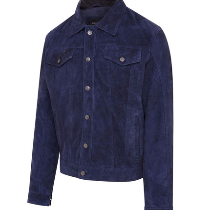 Mens Goat Suede Jeans Jacket Trucker Casual Denim Leather Shirt