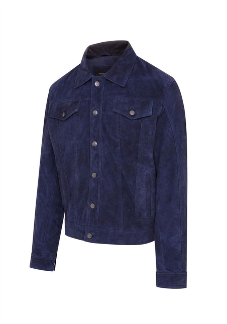 Mens Goat Suede Jeans Jacket Trucker Casual Denim Leather Shirt