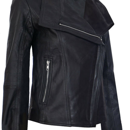 Womens Leather Shawl Wrap Biker Jacket - Riga