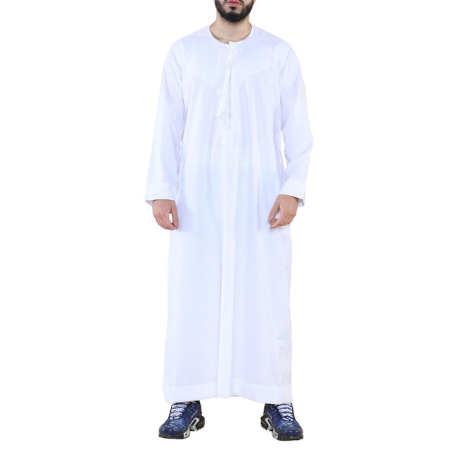 Mens White Thobe Jubba Saudi Islamic Arab Eid Emirati Kaftan Jubbah Tassel Robe