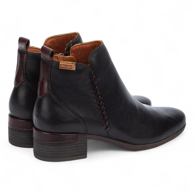 Pikolinos Women’s Black Leather Zip Heel Ankle Boots - Malaga