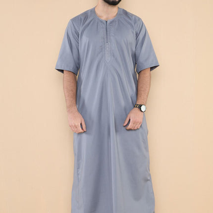 Mens Grey Thobe Jubba Islamic Arab Moroccan Saudi Zipped Kaftan Arab Robe