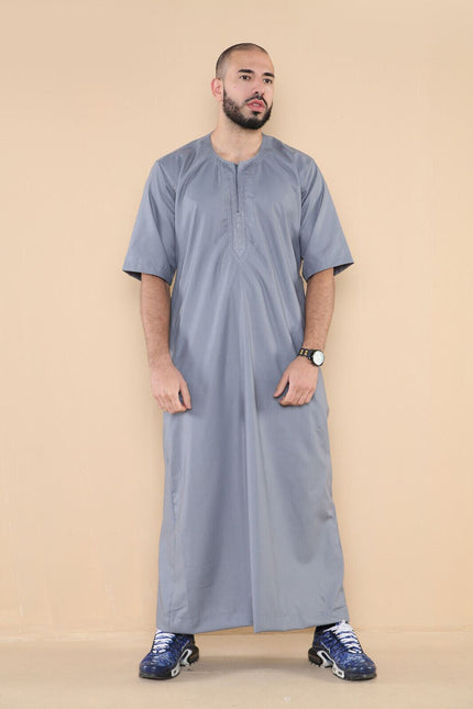 Mens Grey Thobe Jubba Islamic Arab Moroccan Saudi Zipped Kaftan Arab Robe