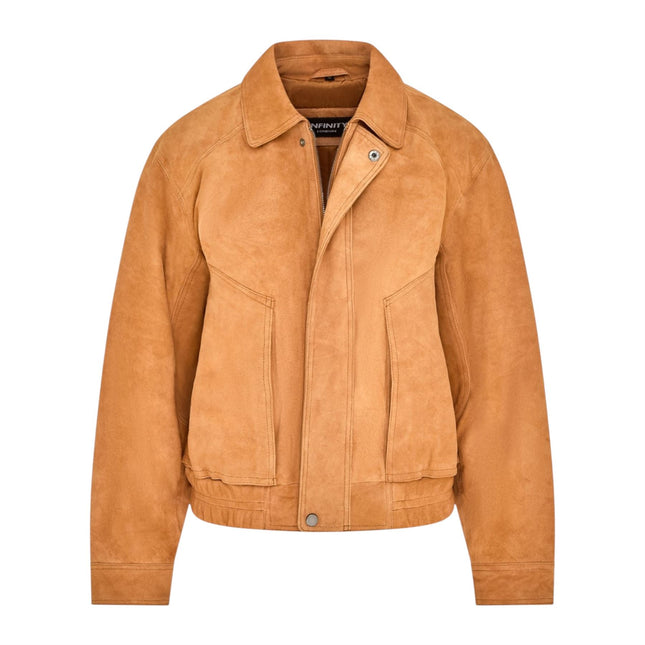 Womens Tan Leather Biker Bomber Oversized Jacket - Blouson