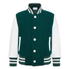 Kids Green Wool Varsity Bomber Jacket with Real Leather Sleeves