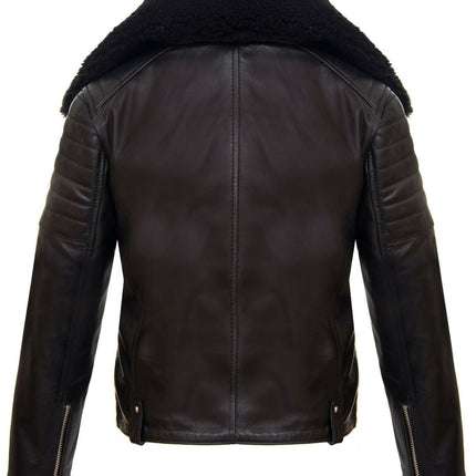 Kids Boys 100% Leather Detachable Collar Biker Jacket