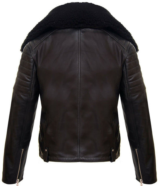 Kids Boys 100% Leather Detachable Collar Biker Jacket