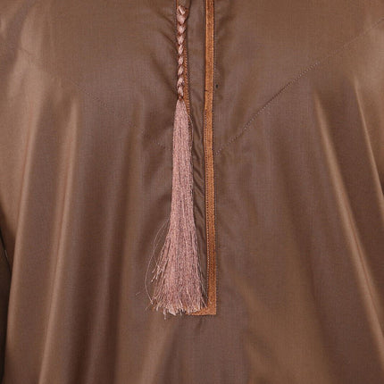 Mens Brown Jubba Saudi Islamic Arab Eid Emirati Kaftan Jubbah Tassel Robe