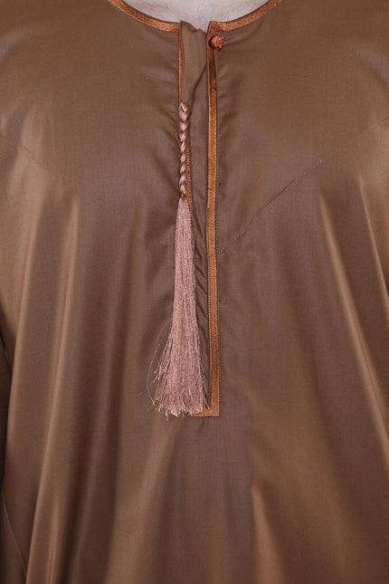 Mens Brown Jubba Saudi Islamic Arab Eid Emirati Kaftan Jubbah Tassel Robe