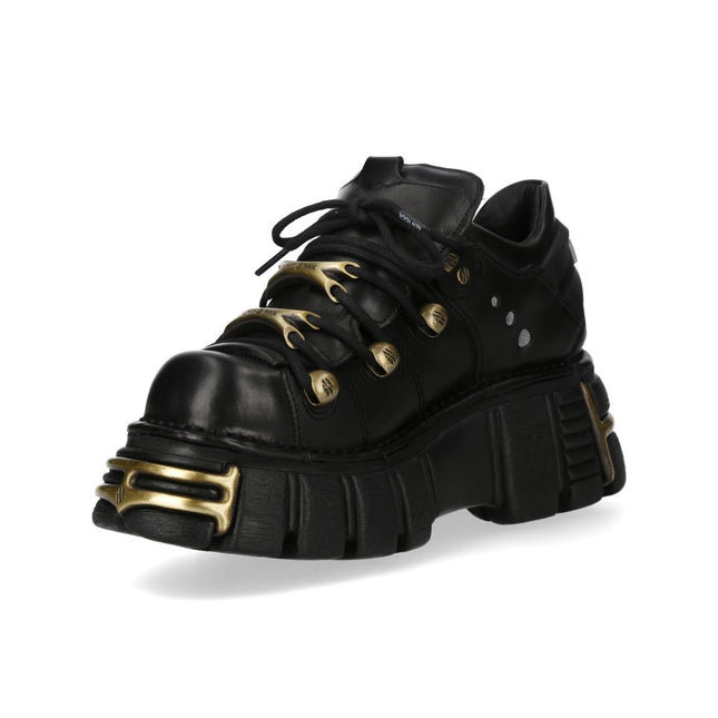New Rock Black Leather Gothic Platform Ankle Boots - M-120N-C116