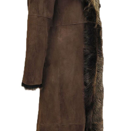 Womens Suede Toscana Sheepskin Hooded Trench Coat-Rushden
